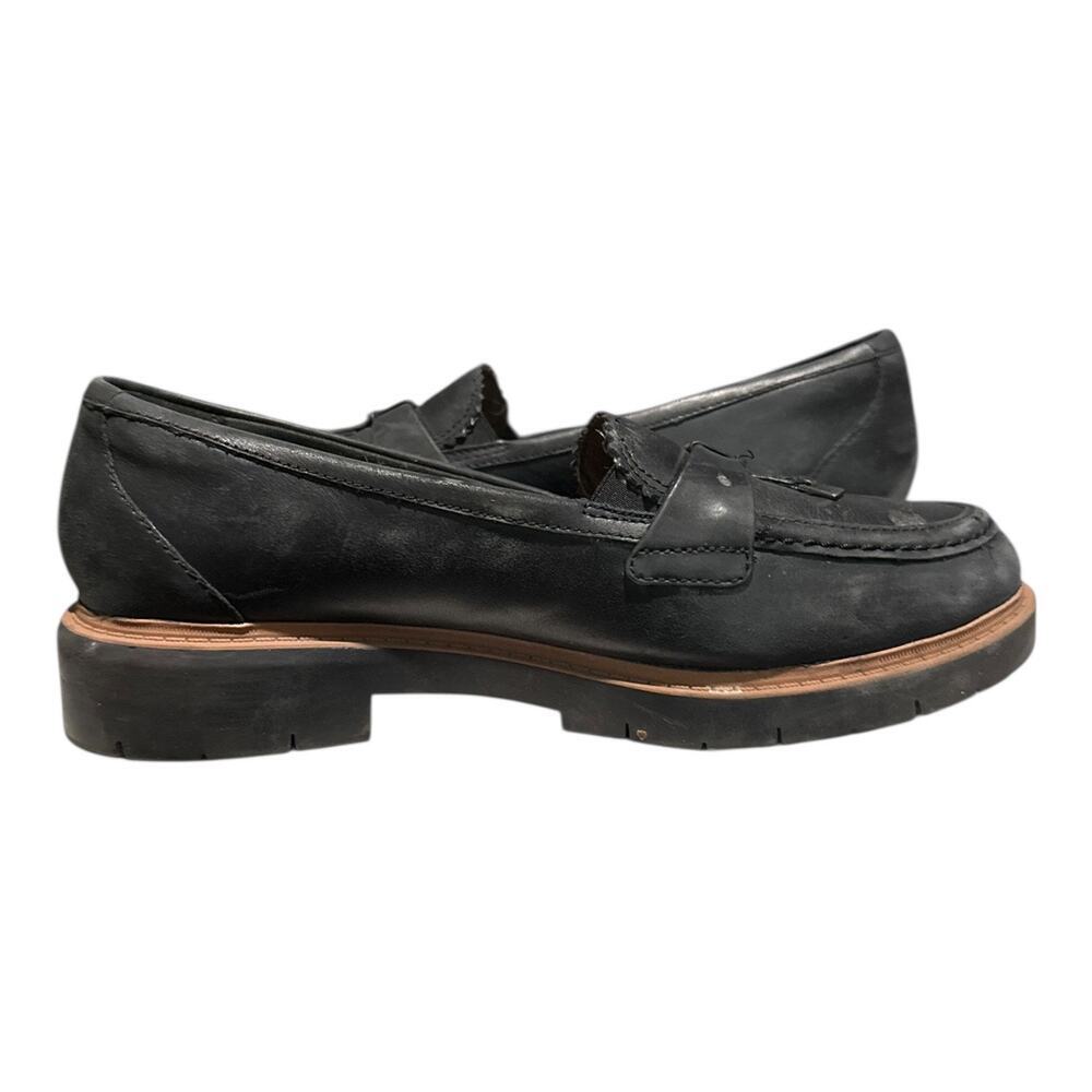 Clarks Westlynn Bella Loafers Women's 8.5 M Black Leather Comfort Slip On Lug - Picture 8 of 9